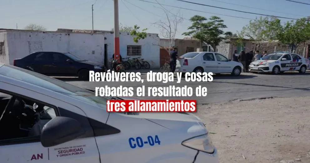 Dos mujeres caen en un triple allanamiento en Chimbas por portación de armas, drogas y cosas robadas