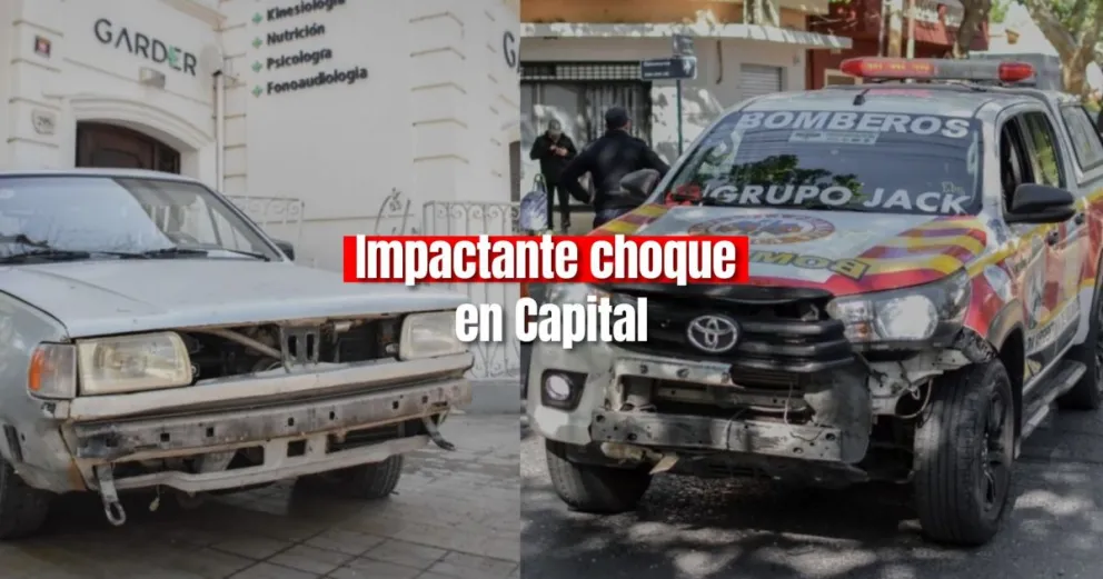 Un auto terminó en la vereda tras chocar con una camioneta