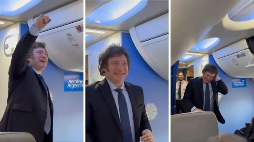 Un pasajero grabó al presidente ovacionado en el avión de Aerolíneas y lo subió a las redes 