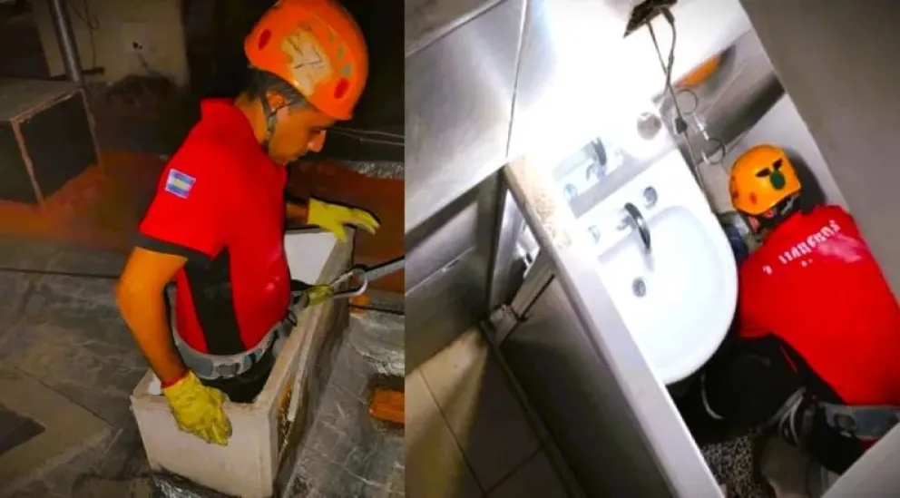 Rescataron a una anciana que quedó atrapada en un baño químico 