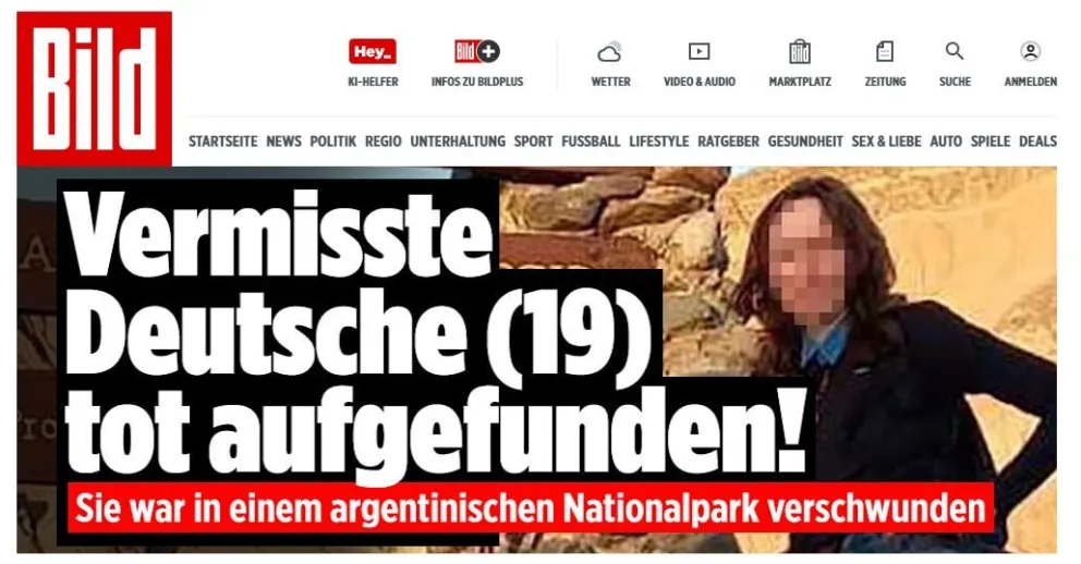 Un destacado diario alemán se hizo eco del hallazgo del cuerpo de la turista