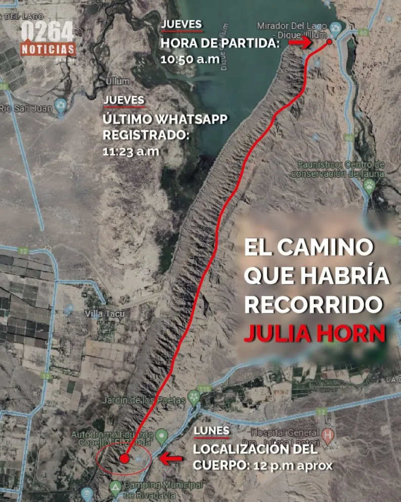 El camino que habría recorrido Julia antes de caer en una pendiente