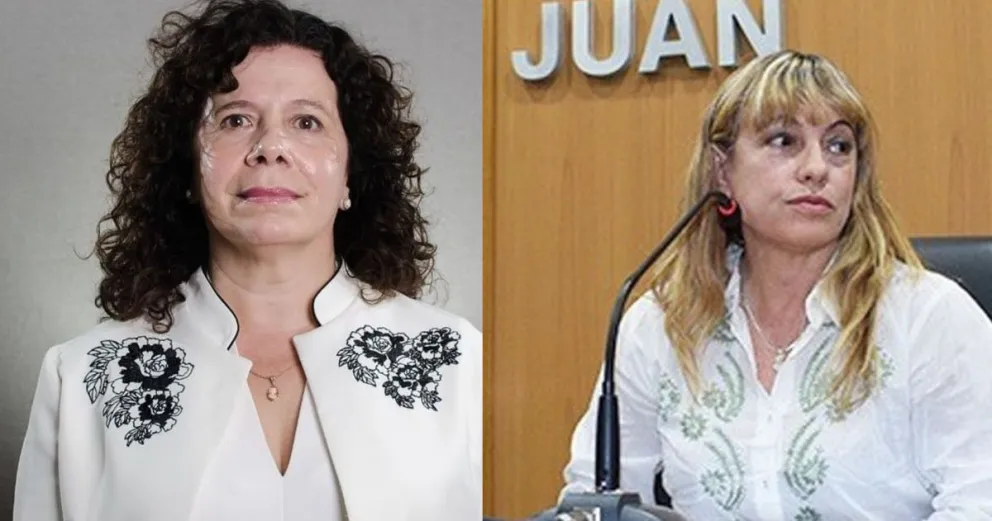 La jueza del Contencioso Administrativo, Adriana Tettamanti, candidata a presidente de la lista Nº2 (izquierda) y la jueza del Tribunal de Impugnación, Ana Lía Larrea, candidata a la reelección (derecha).