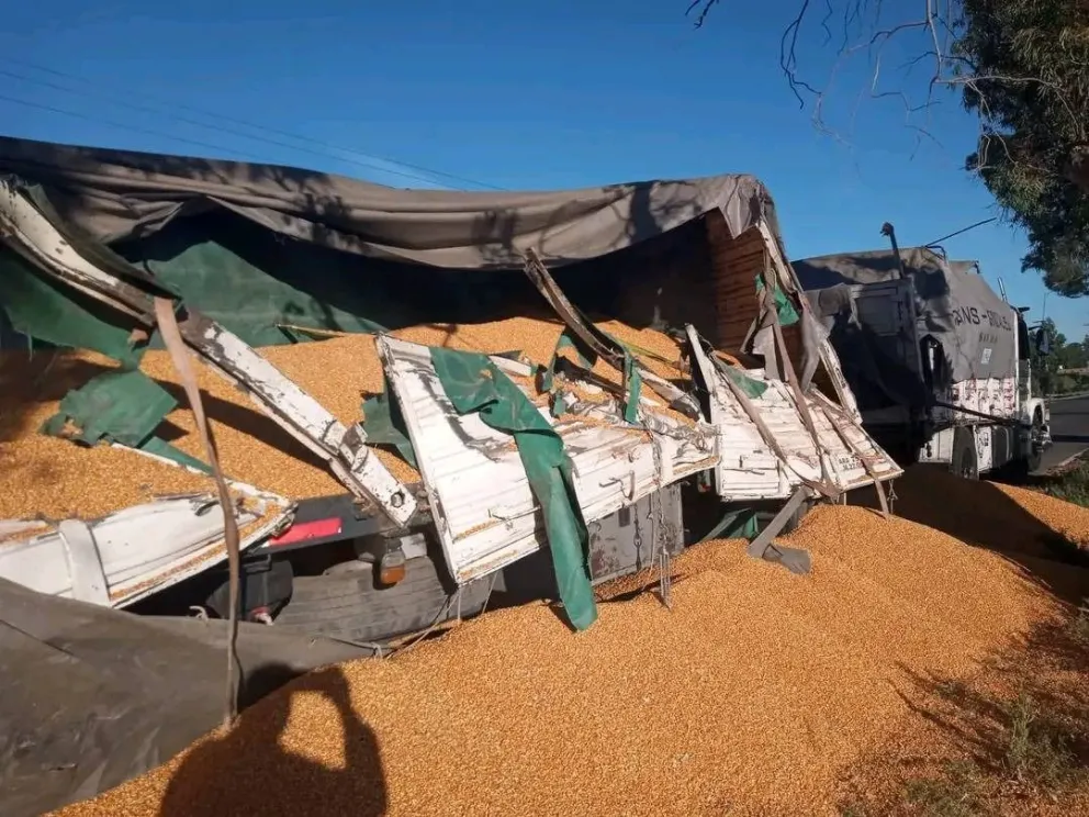 Un camión perdió toda su carga de maíz en San Martín. 