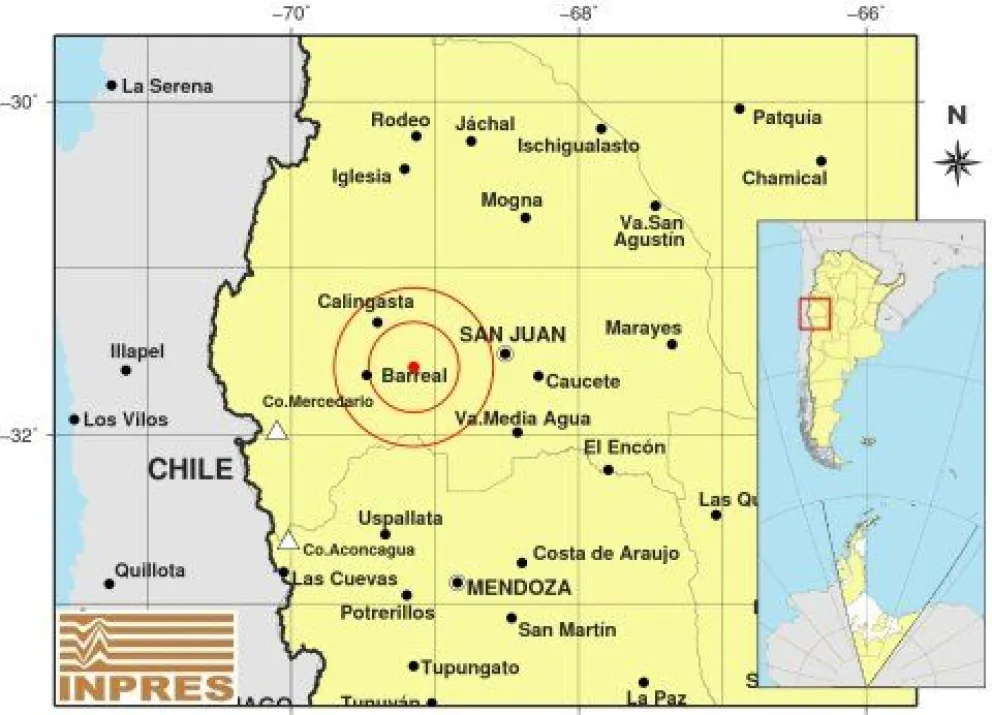  El epicentro se ubicó 59 km al Oeste de la Capital de San Juan.