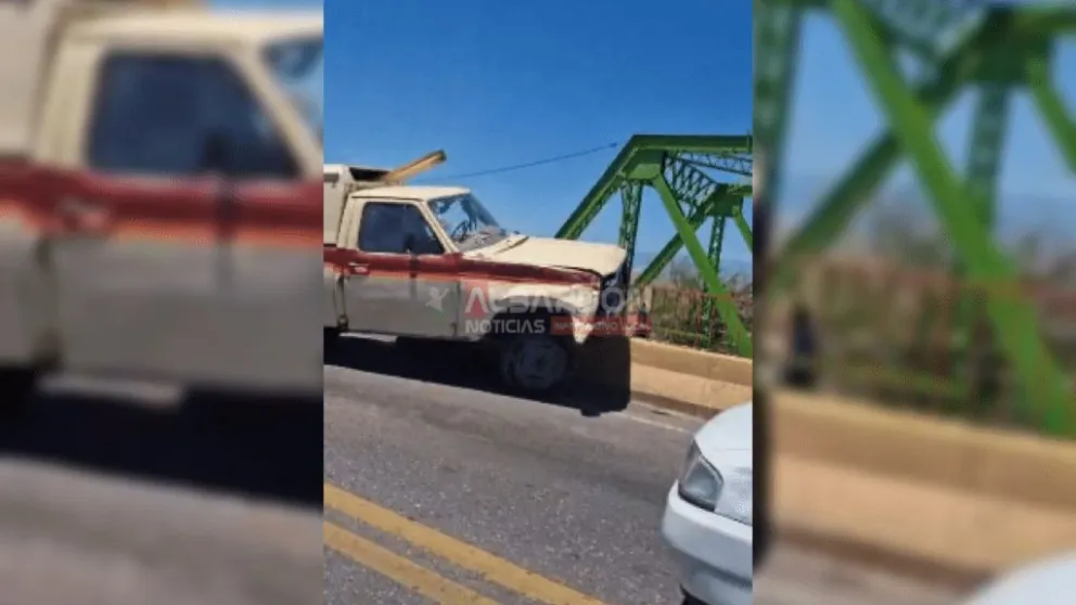 Una camioneta perdió el control y terminó chocando contra el guardarraíl del Puente de Albardón (foto gentileza Albardón Noticias)