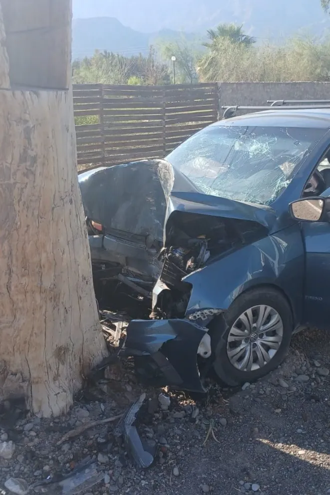 Un hombre perdió el control de su auto y chocó contra un árbol en Zonda