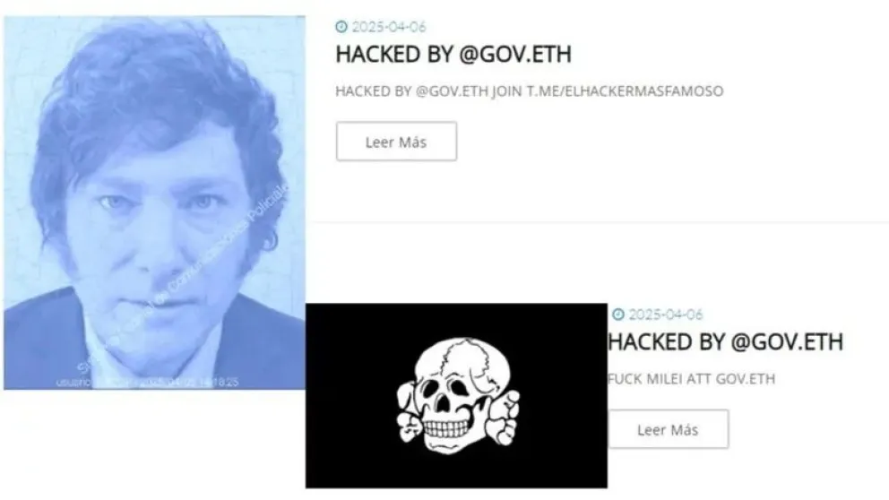 Hackearon la web de la Caja de Acción Social y apareció una imagen de Milei con un mensaje 