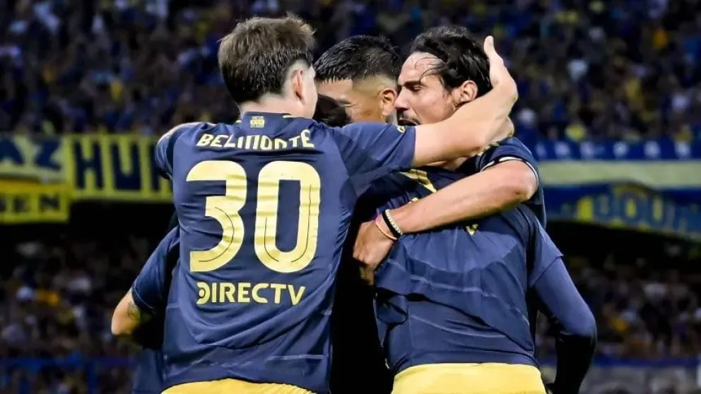 El festejo de Boca tras el gol de Rodrigo Battaglia. 