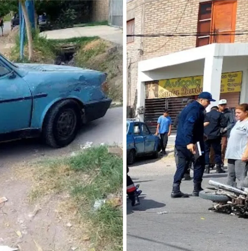 Un motociclista terminó con lesiones leves tras chocar contra un auto en Albardón (Foto Ahora Noticias)