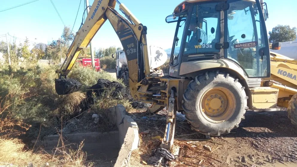 Rastreo. Una máquina retroexcavadora fue utilizada para sacar malezas y arbustos de una zona cercana a un canal.