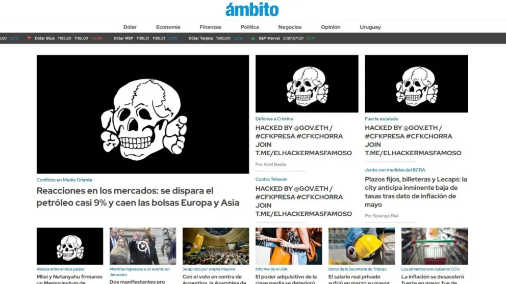 Ámbito Financiero, blanco de un nuevo ataque hacker: la firma de gov.eth sacudió el portal. 