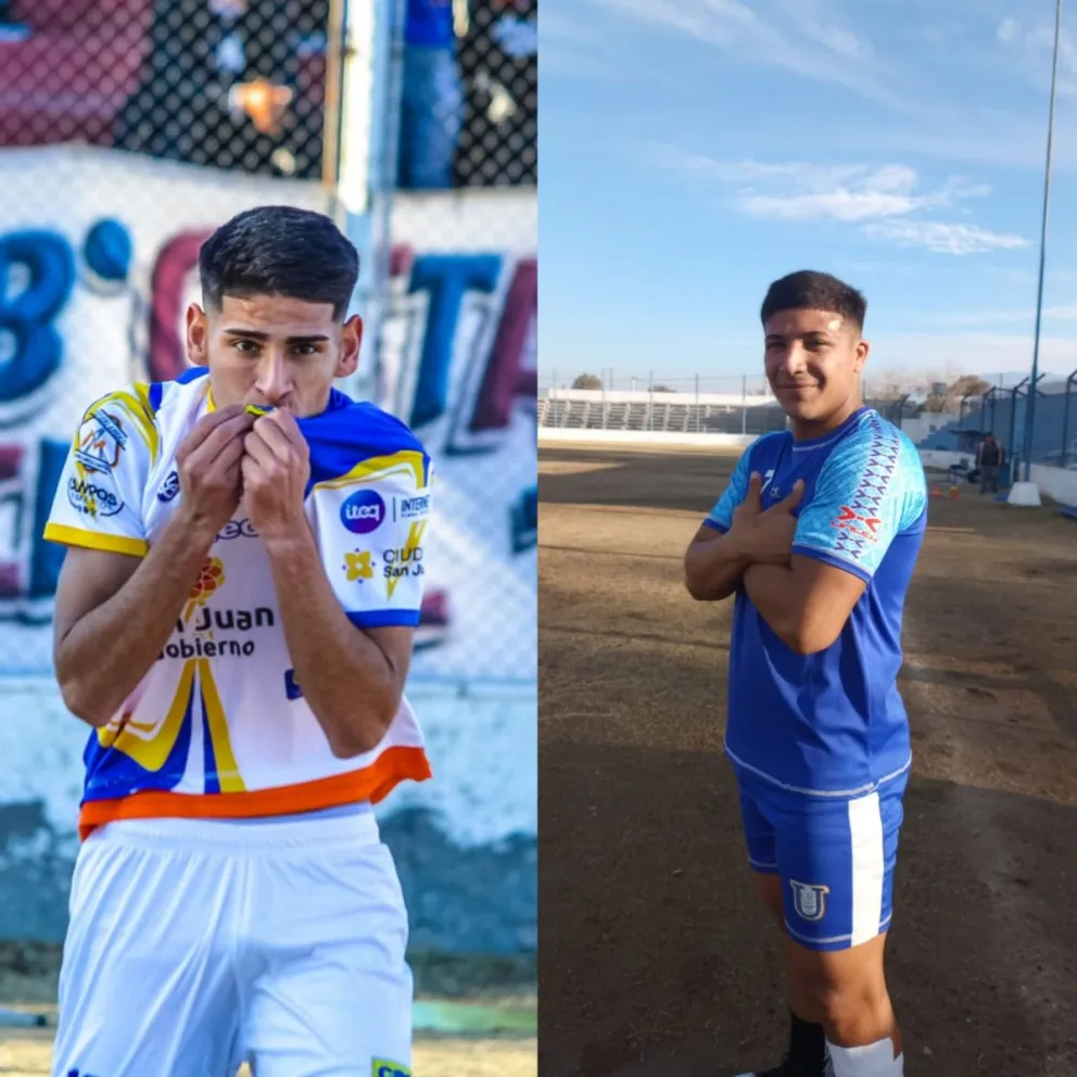 De izquierda a derecha: Franco Goria jugador de Colón y Luciano Riveros futbolista de Unión.