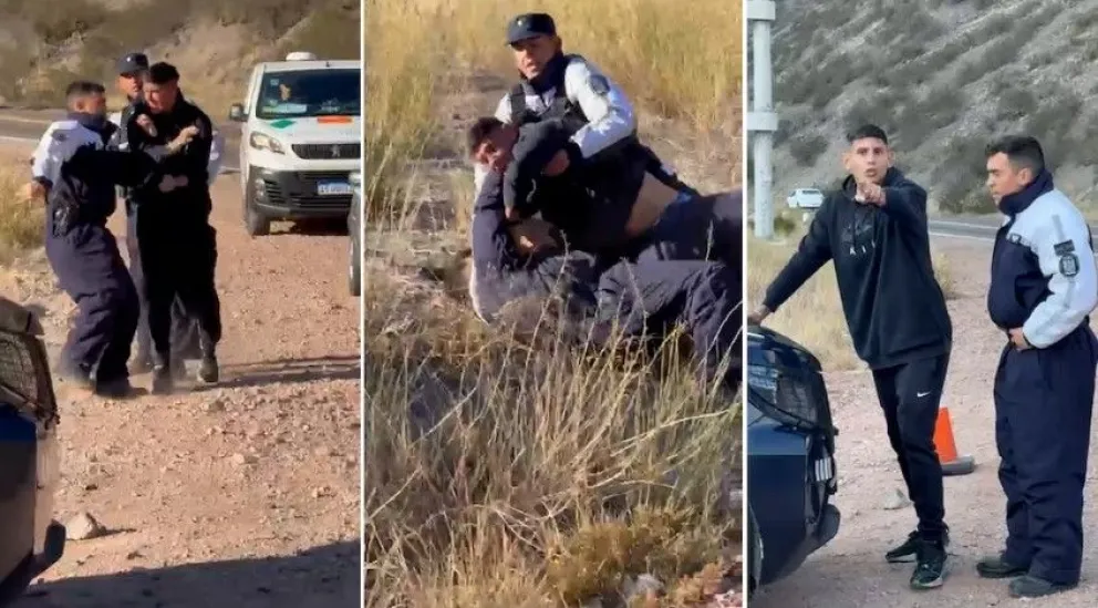 Violencia. Orihuela, en pleno conflicto con los policías de Mendoza, en Potrerillos, el pasado lunes.