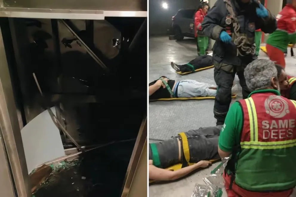 Se cayó un ascensor desde un séptimo piso y nueve jóvenes quedaron atrapados. 