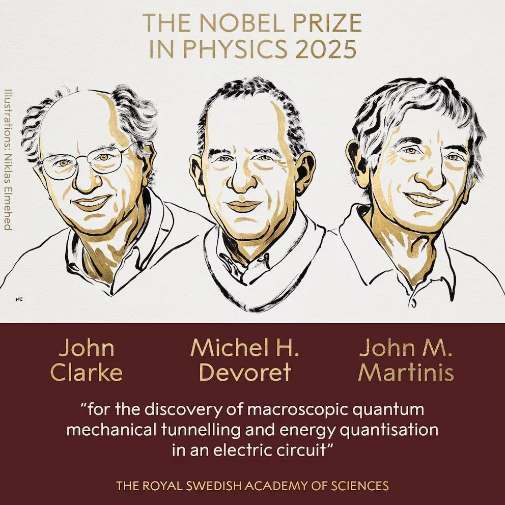 El premio Nobel de Física 2025 fue otorgado a John Clarke, Michel H. Devoret y John M. Martinis por sus descubrimientos clave para el desarrollo de los chips. 