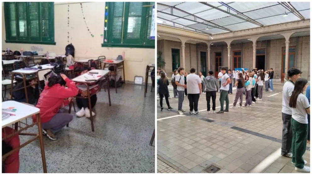 En tan solo 5 minutos, los alumnos de la Escuela Sarmiento evacuaron las aulas en el simulacro sísmico. 