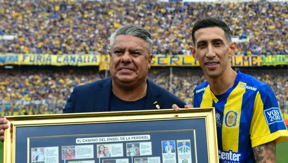 Chiqui Tapia y Ángel Di María, emblema de Rosario Central.