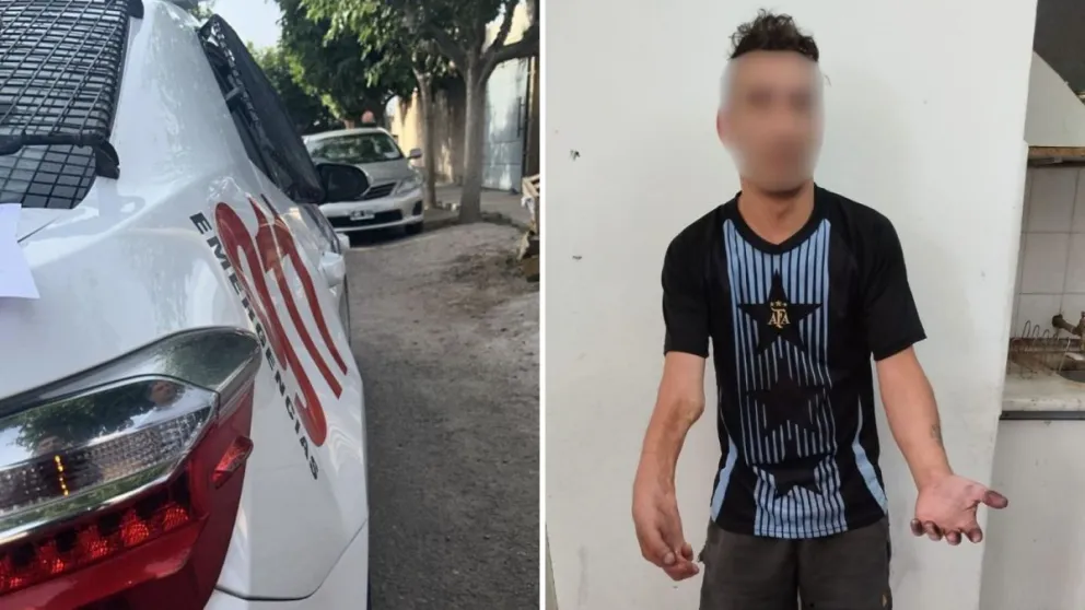 El detenido y el patrullero que golpeó en su detención.