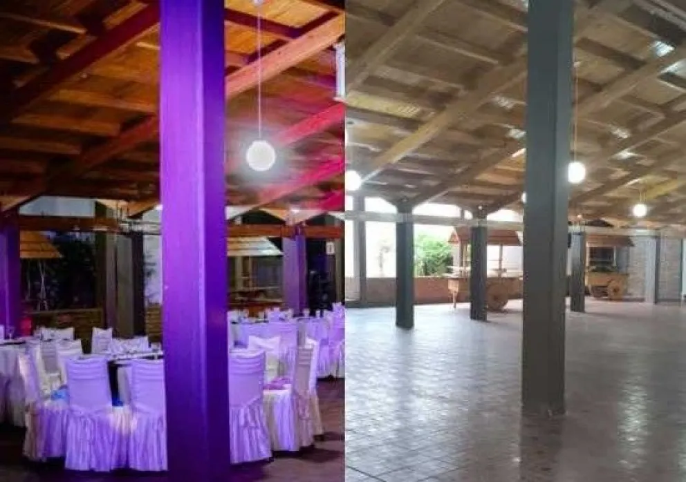 Promesa y realidad. A la izquierda, lo que ofrecía Morales en sus eventos sociales. A la derecha, lo que había en el salón el pasado 29 de noviembre en Guaymallén.