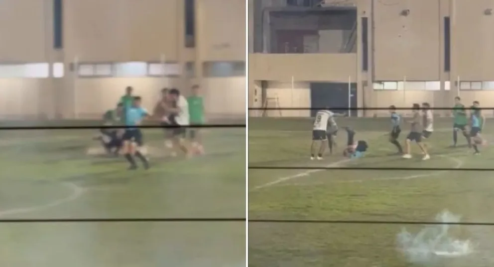 El momento donde el árbitro Pedro Coria fue agredido por los jugadores de Almendro.