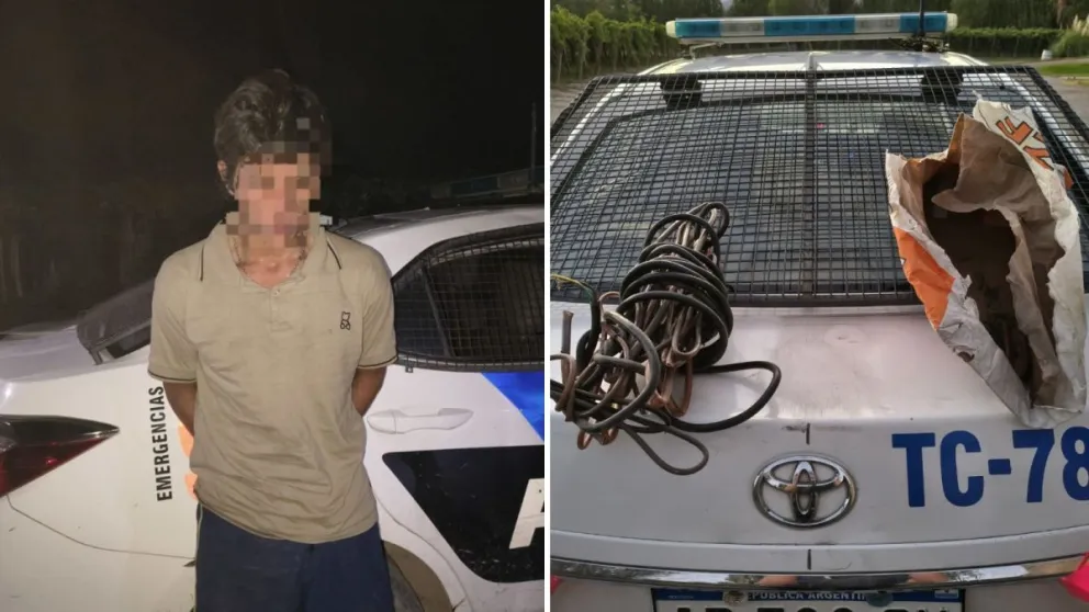 Ruiz, junto al botín que tenía en su poder al momento de la detención.