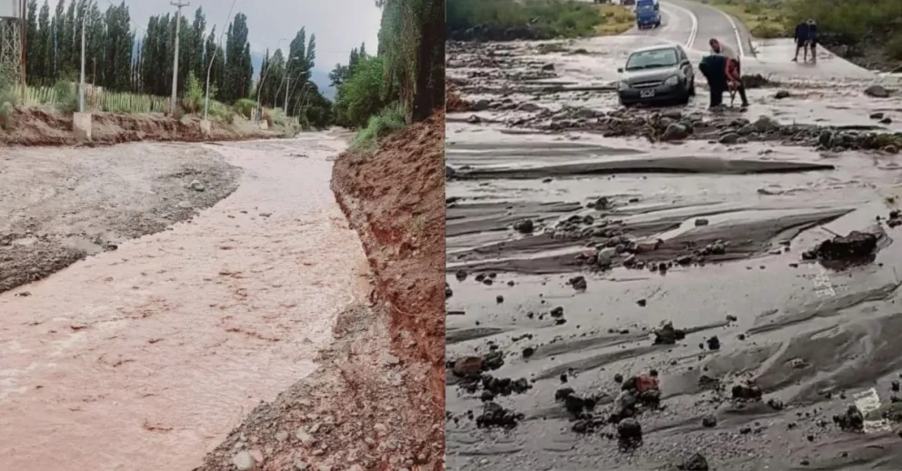 Cortados. Los accesos por rutas nacionales a Barreal (izquierda) y Valle Fértil.