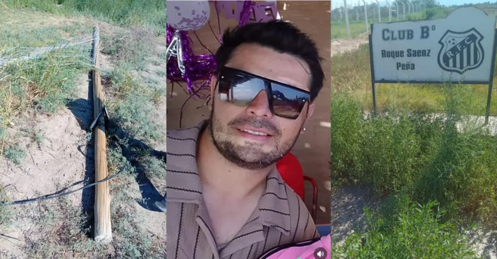 La zona de la tragedia. El ingreso al Club Bº Roque Saénz Peña y el poste que terminó impactando de manera letal sobre Jeremías Trigo.