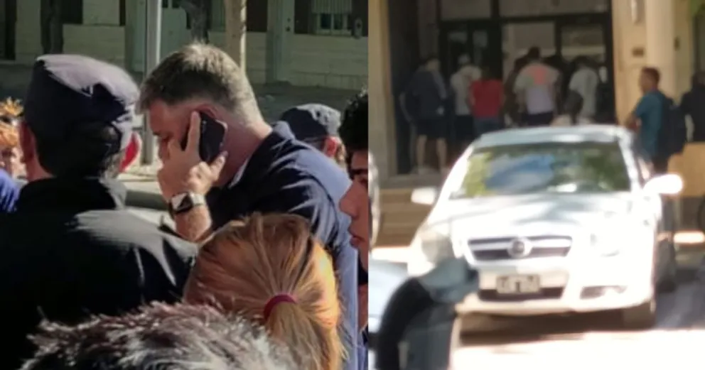 El fiscal Francisco Pizarro (izquierda) charló con los manifestantes esta tarde en la puerta de Tribunales por el corte del tránsito y guiarlos con la UFI en la que debían realizar las denuncias.