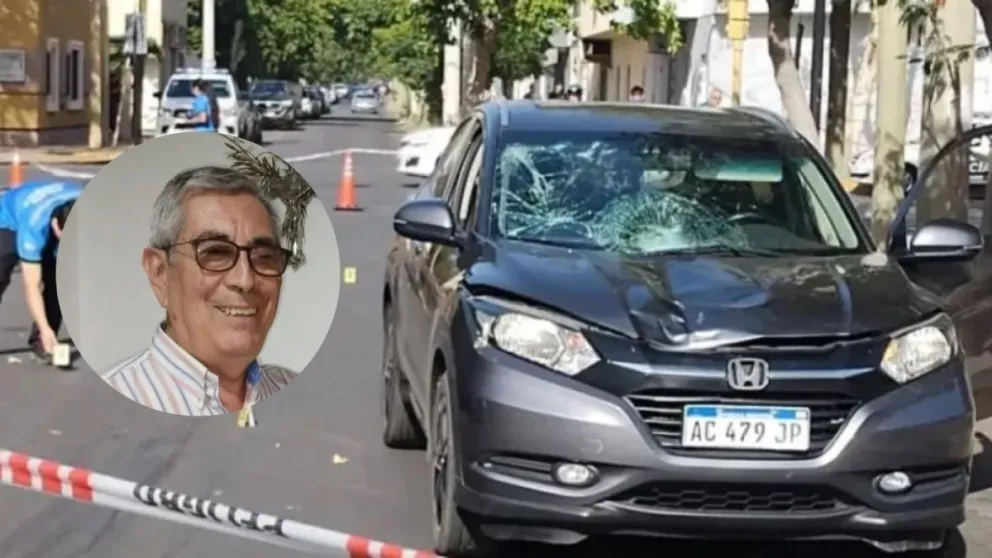 La camioneta Honda con que Alcayaga atropelló y provocó la muerte de la víctima, Horacio Lucero (en el círculo), en Capital.
