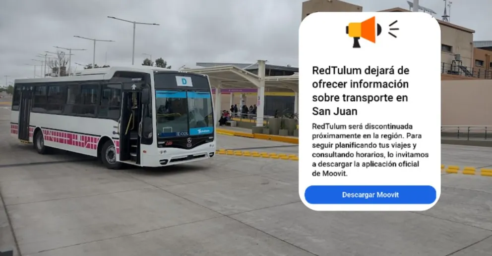 El mensaje de Moovit que aparece actualmente en la aplicación de la Red Tulum.