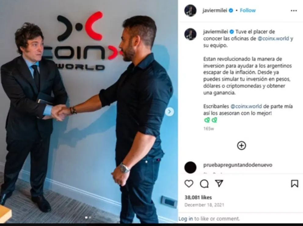 Milei promocionando Coin X.