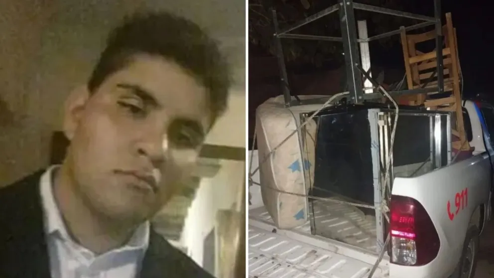 Carlos Arancivia y parte del botín recuperado por la Policía.