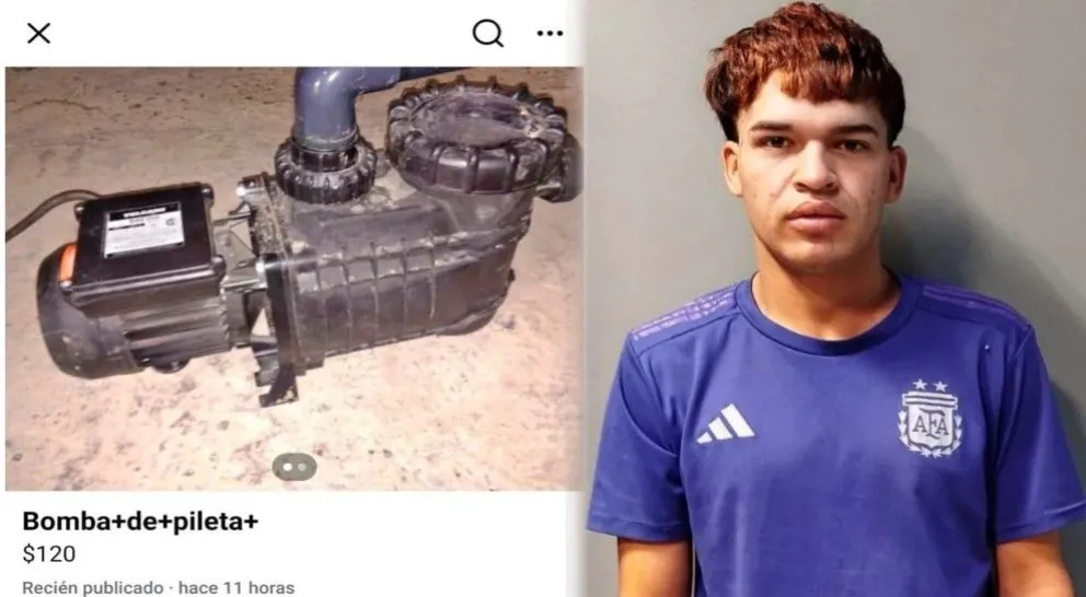 El detenido Juan Martínez y la bomba de agua que robó y ofrecía por internet a $120.000.