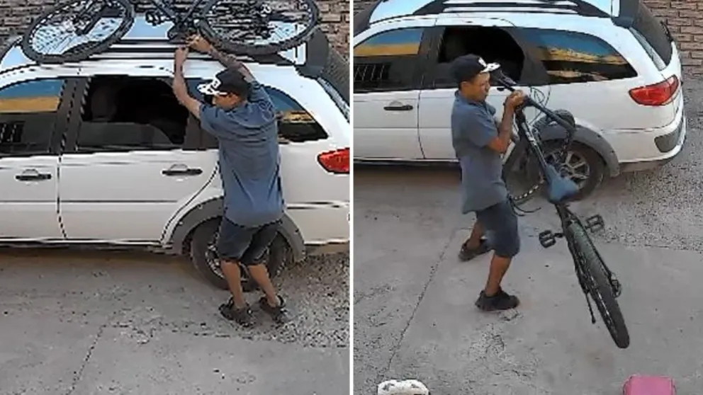 El delincuente en pleno accionar, en el Loteo Parque Norte de Chimbas.