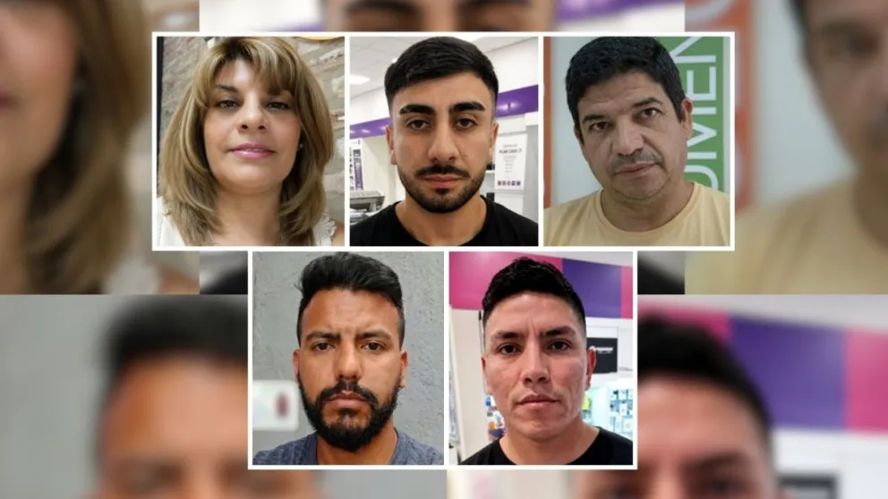  (Arriba) Natalia Castillo, encargada del Registro de Pocito; Navarro Pozo y Cardozo. (Abajo) Martinez Villalba y Marcos Vallejo. Los cuatro hombres usurparon identidades de otras personas.