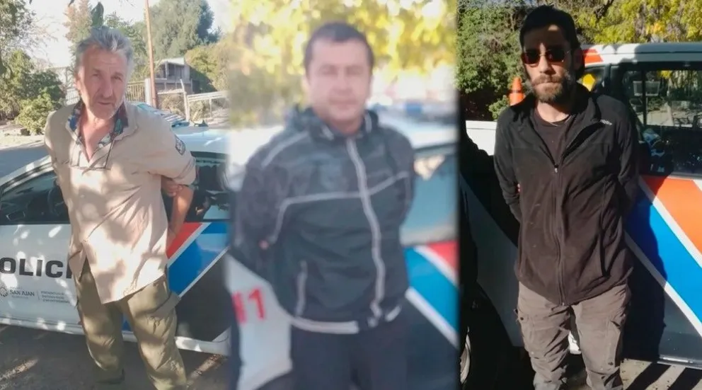 El pampeno Carlos Sheffer, primero desde la izquierda, y su comprovinciano, Rodrigo Holgado, ambos condenados hoy. En el medio, el caucetero Florencio Yanzón, quien fue absuelto.