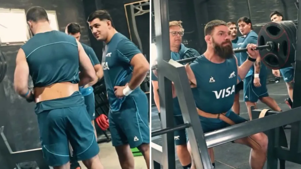 Marcos Kremer, uno de los jugadores que se sumó al plantel para el partido en San Juan, en plena actividad física esta jornada.
