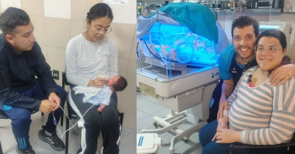 Luciano y Rocío junto a su hijo Álvaro. Federico y Amelia con Salomé Milagros
