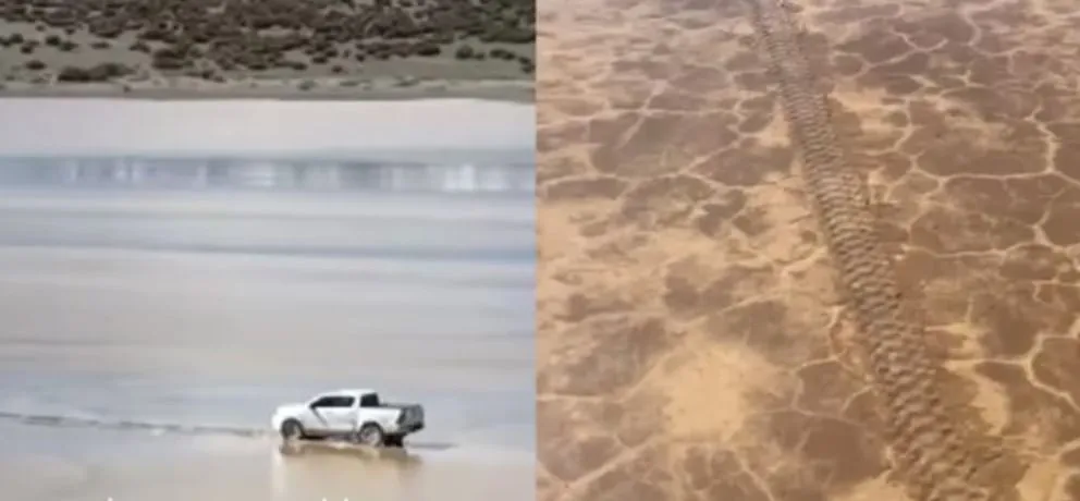 La camioneta que guiaba Añó y que quedó atascada en la Pampa del Leoncito.
