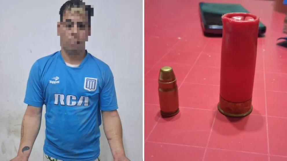 El Chino Serrano, y las municiones que le encontraron en la detención.
