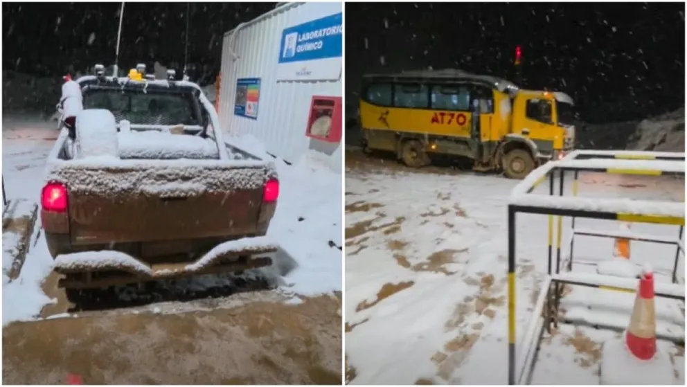 Así comenzaba anoche la nevada en Veladero. (Video de redes sociales)