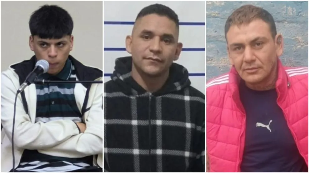 De izquierda a derecha: Cristian Torrejón,  Walter Molina y Mario Calivar, los tres que están imputados y cumpliendo prisión preventiva por el ataque a tiros en Chimbas.